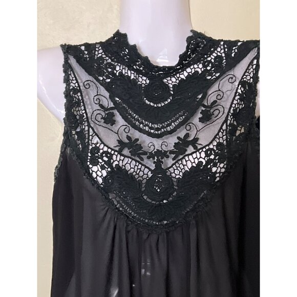 Black Sheer Sleeveless Top With Lace Detailing M Dark Romance Wimsigoth - Picture 4 of 10